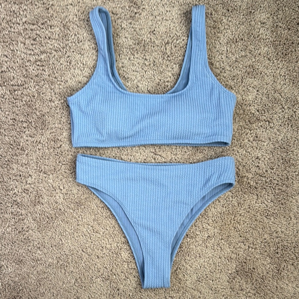 Light‎ Blue Ribbed Bikini Set